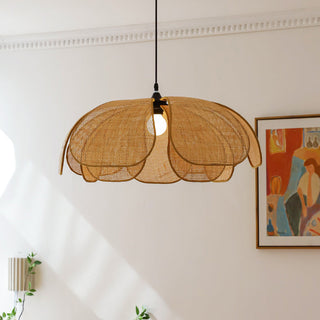 Vintage Rattan Pendant Light – Adjustable Hanging Lamp with Handwoven Petal Shade
