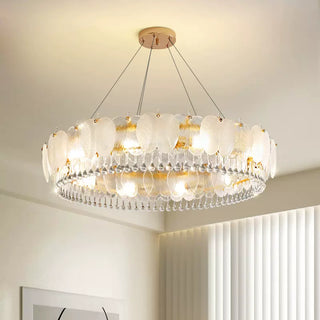 Iron frame feather chandelier crystal round luxury pendant