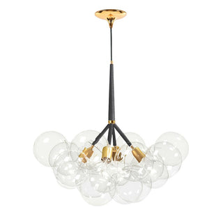 Large glass bubble chandelier warm ambient pendant overhead