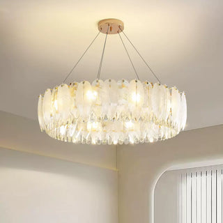 Crystal round chandelier luxury feather iron frame ceiling light