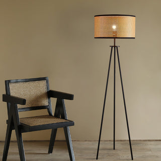 Rattan bamboo lamp detail — tall minimalist warm texture