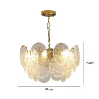 Ice gold frame glass chandelier wide view — large pendant warm