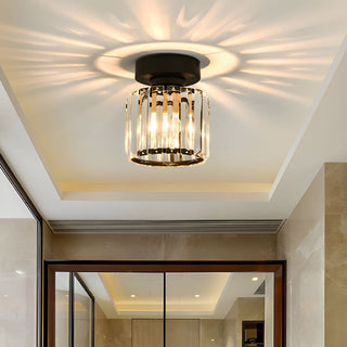Modern black hallway ceiling lamp, crystal shade semi-flush