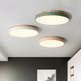 Plafonnier En Bois – Plafonnier Rond LED avec Trois Couleurs Changeantes