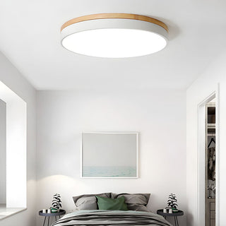 Scandinavian wooden flush mount ceiling lamp – round modern design