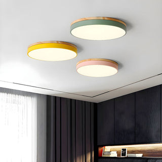 Plafonnier En Bois – Plafonnier Rond LED avec Trois Couleurs Changeantes