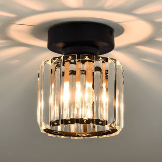 Black Hallway Ceiling Light - Modern 1-Light Semi-Flush Mount Fixture with Crystal Shade