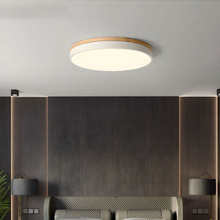 Minimalist round wood flush mount lamp – color-changing ceiling light