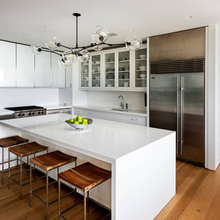 Contemporary glass bubble chandelier branching arms overhead
