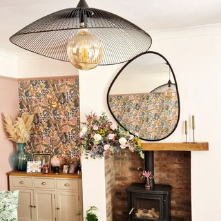 Black kitchen pendant from below — modern metal hanging light