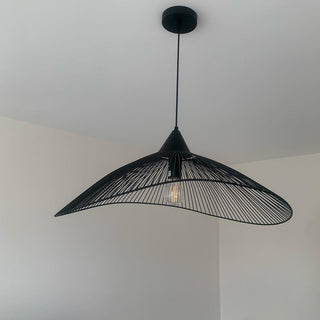 Modern black pendant close-up — metal kitchen island ceiling lamp