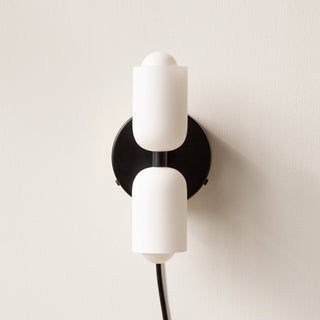 Plug-in two head glass adjustable wall sconce — lamp