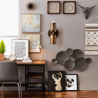 Modern copper double head wall sconce in bedroom — elegant