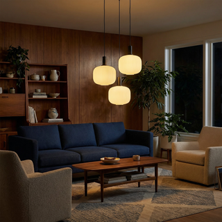 Adjustable Pendant Lamp – Nordic Style Lamp with White Glass Diffuser & Gold Ring