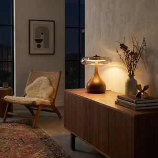 Wood Copper Desk Lamp – Adjustable LED, Vintage Style Bedroom Lighting