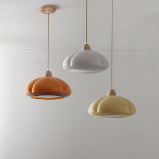 Vintage pumpkin glass pendant side view — E27 ceiling lamp