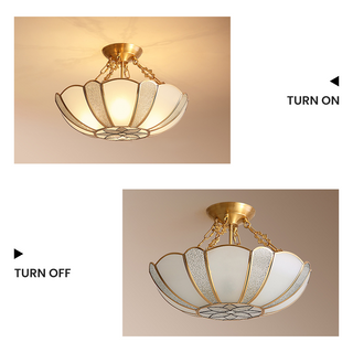 Brass scalloped ceiling light chain – 4-light close-up detail
