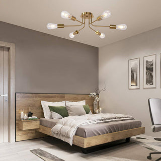 Gold semi-flush chandelier setting — 6 glass shades wide
