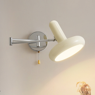 White metal swing arm retro wall sconce — adjustable pull