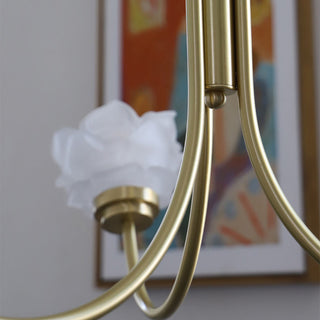 French rose chandelier side — vintage 3-light brass glass warm