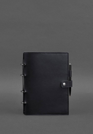 leather bound notebook handcrafted journal replaceable insert pen holder detail