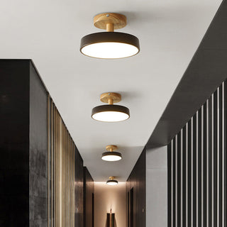 Round ceiling light in wood iron design, colorful flush mount