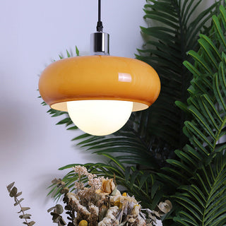 Dining room pendant with Bauhaus glass dome coffee shade