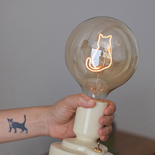 Cat pattern pink white bedside table lamp — LED warm glow