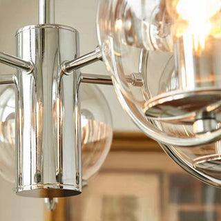 Modern silver metal frame chandelier — glass ball space warm