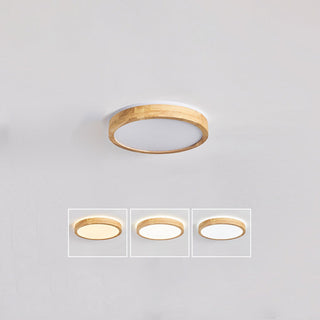 Natural wood LED ceiling fixture round frame – living room