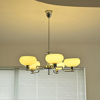 Designer iron glass medieval chandelier wide — warm ambient