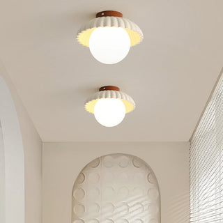 Iron frame creamy glass ceiling lamp – French stained E27