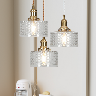 Vintage Glass Pendant Light - Elegant Cylindrical Glass Lamp for Kitchen Island