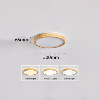 Natural Wood Ceiling Light – LED Round Frame Lamp for Living Room Lighting