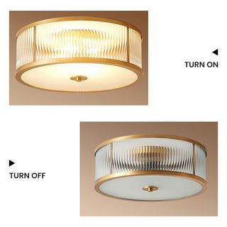 Vintage brass ceiling lamp warm – round finish installed