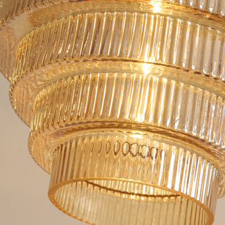 Suspension en laiton – Lustre vintage avec abat-jour en verre rayé et cordon réglable