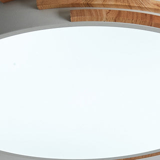 Round dimmable wood ceiling light, natural material LED lamp