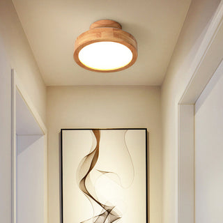 Wood round flush mount ceiling lamp, contemporary LED design
