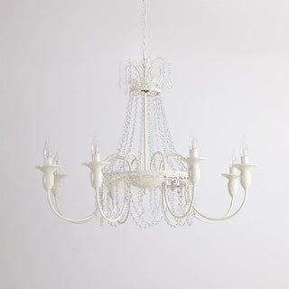 Vintage Chandelier Light – White Metal & Glass Luxury Crystal Tassel Fixture