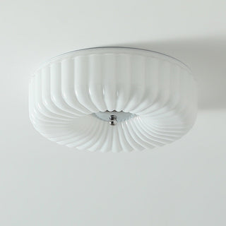 Cream Bauhaus glass ceiling fixture illuminated, LED bulb