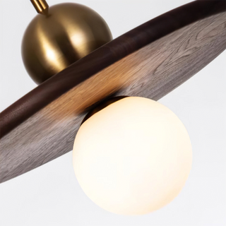 Walnut ceiling fixture with brass accent — designer pendant