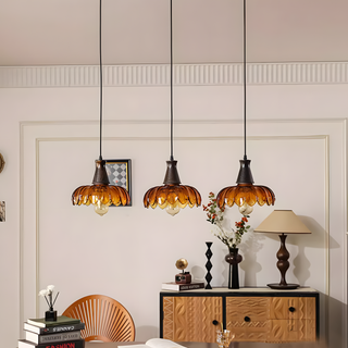 Amber glass retro pendant styled — flower decorative ceiling lamp