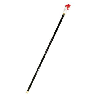 Gold rooster handle black lacquered wood shaft Italian luxury walking cane side view