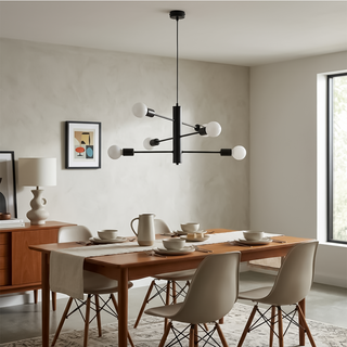 Lustre noir industriel – Suspension symétrique à 6 lumières pour l'éclairage du salon
