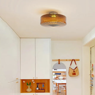 Vintage ceiling light with iron and corrugated glass, moody atmosphere