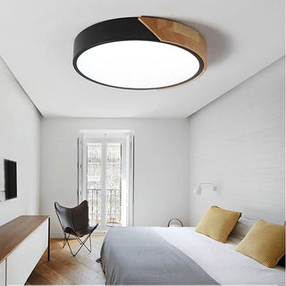 Wood Ceiling Lamp – Modern Round LED Dimmable Flush Mount Lighting Fixture