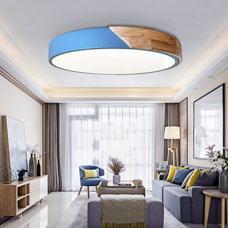 Wood Ceiling Lamp – Modern Round LED Dimmable Flush Mount Lighting Fixture