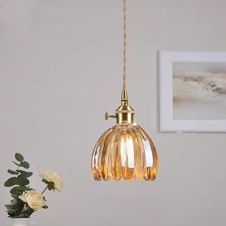 Flower-shaped clear glass pendant — mid-century modern style