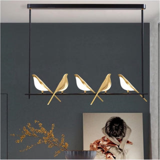 Suspension LED circulaire – Luminaire suspendu moderne avec motif oiseau | Lumière suspendue dorée