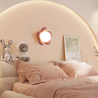 Pink flower wall lamp ceramic — modern floral bedside sconce